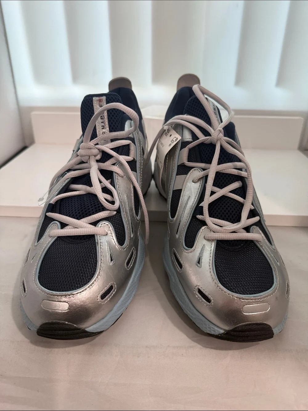 adidas Silver and Navy Athletic Running Shoes